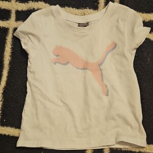 Puma Kids White T-Shirt with Pink Logo